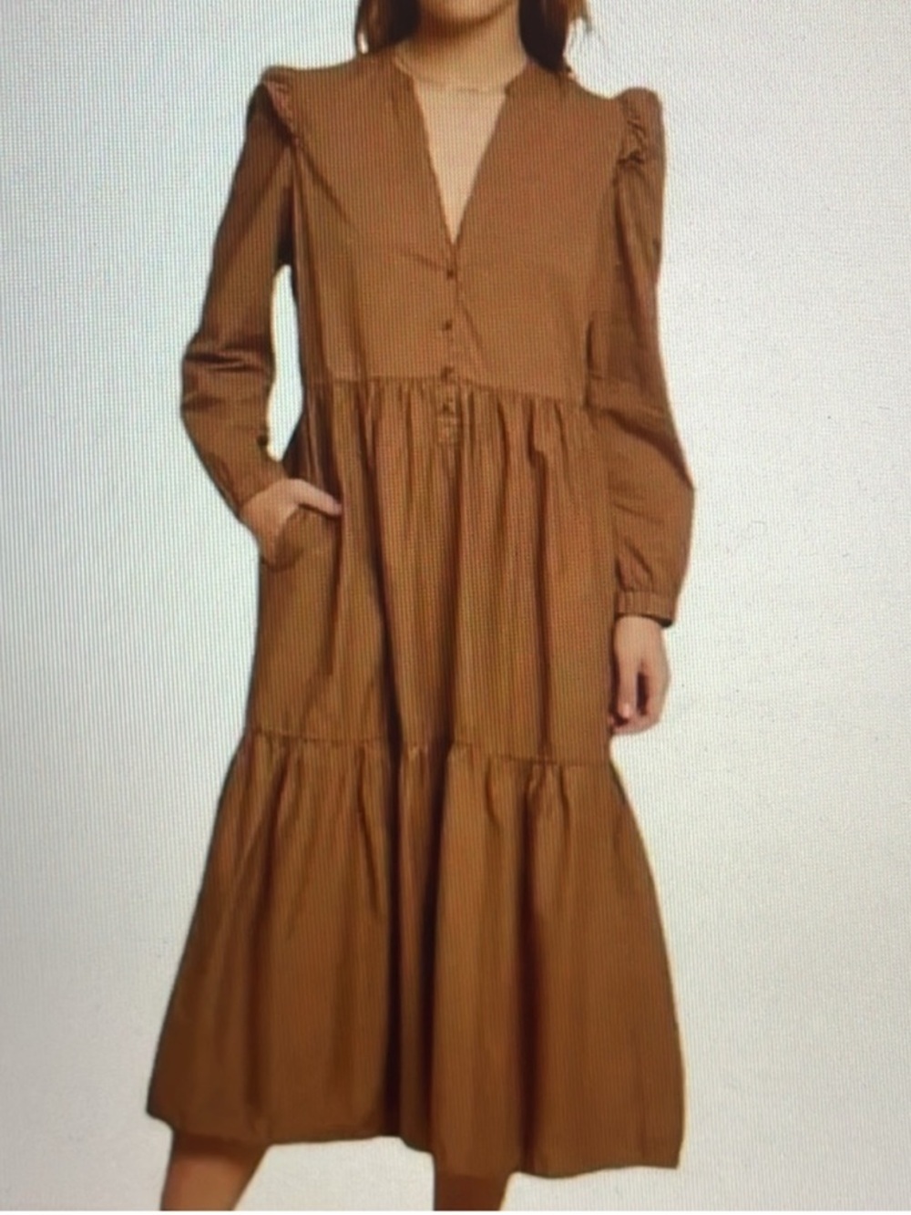 Nation LTD Dalia brown tiered midi dress L